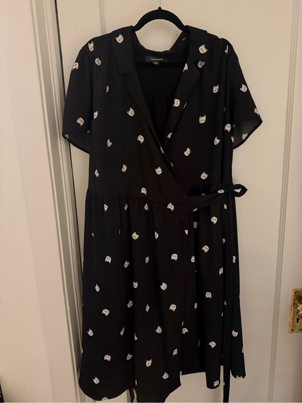 Modcloth - Cat Midi Wrap Dress - Black and White - 2XL-3XL - Picture 3 of 9